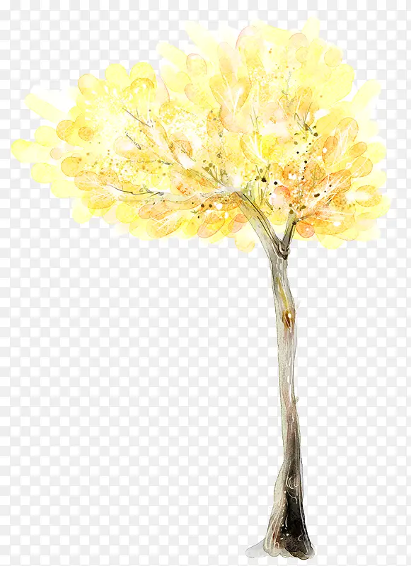 手绘水彩黄色树木
