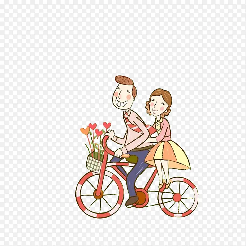 情侣骑单车插画
