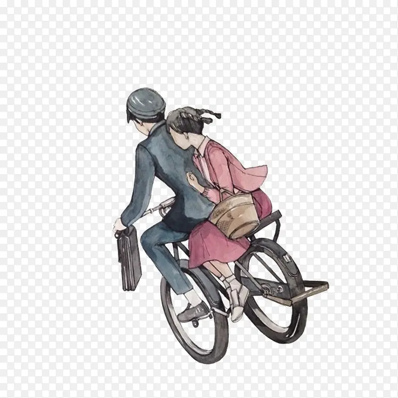 情侣骑单车彩绘图