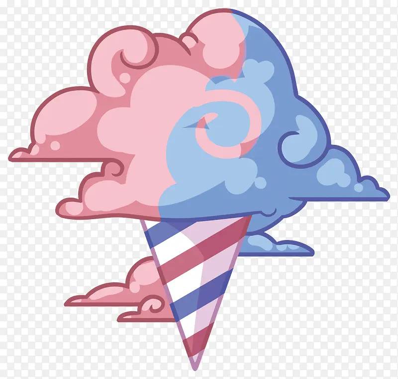 矢量蓝粉色云朵冰淇淋