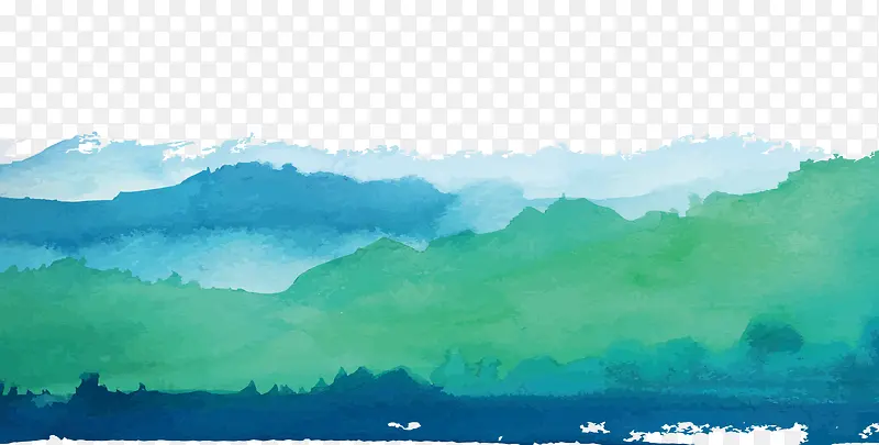 绿色水彩山水画边框