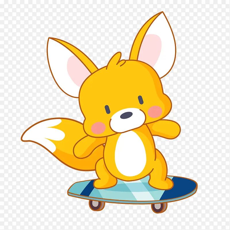 卡通玩滑板的狐狸设计