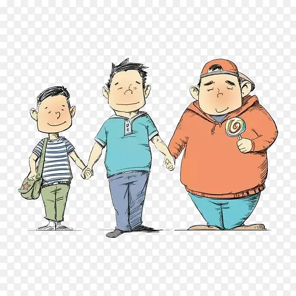胖瘦对比的三个男士