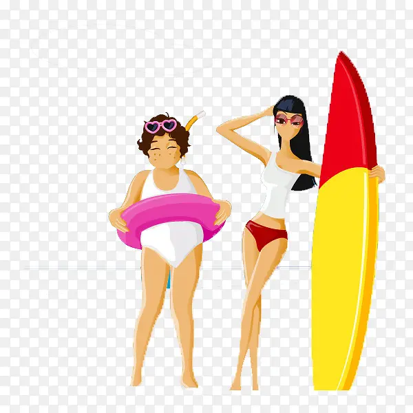 胖美女和瘦美女海上冲浪