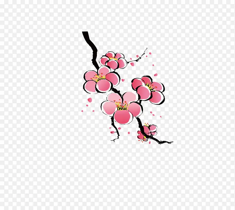 枝干上的桃花水墨图