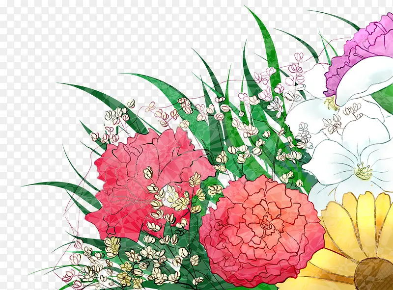 母亲节手绘插画花朵花束