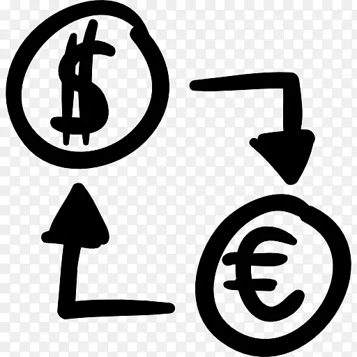 货币交换手工符号的美元和欧元图标