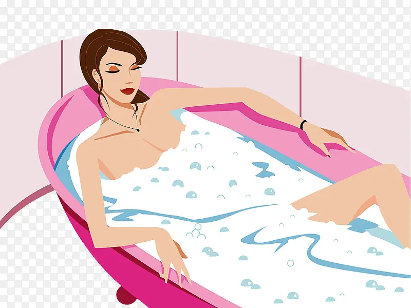 时尚美女插图浴缸泡泡浴