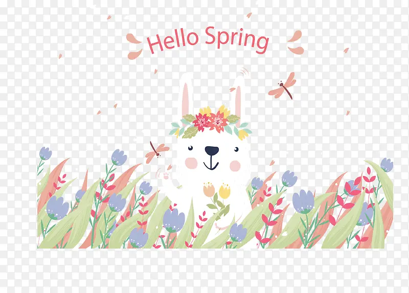 你好春天花丛兔子
