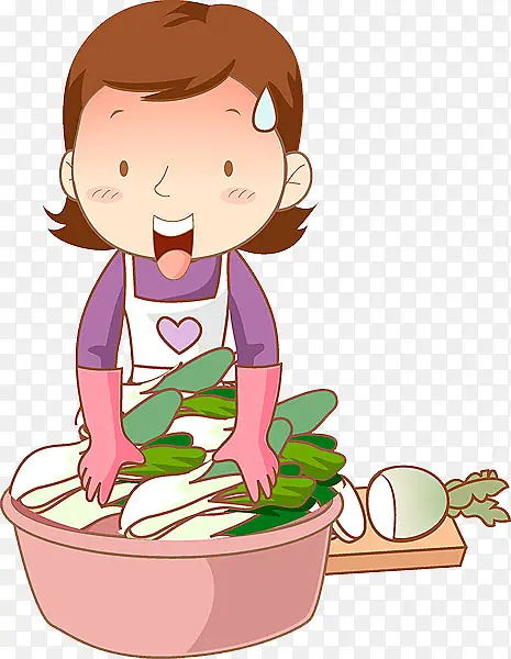 免抠卡通洗菜的女人