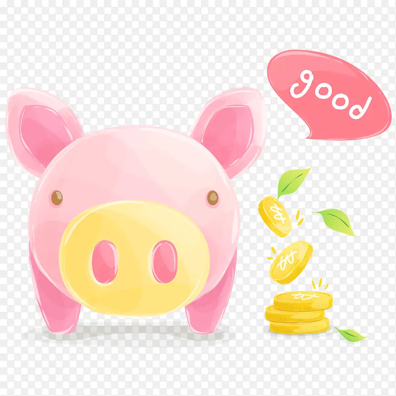粉色可爱小猪与金币
