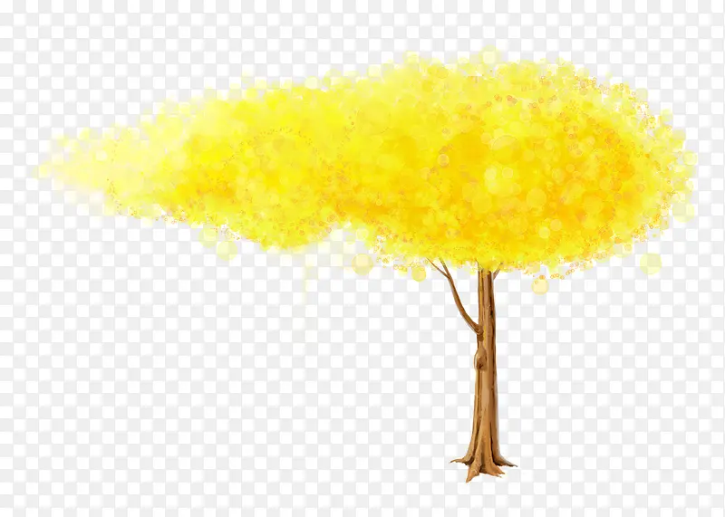 黄色树水彩画小树