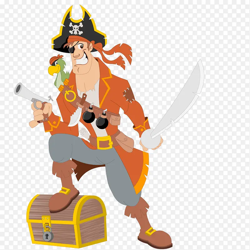 卡通拿着武器的海盗人物设计