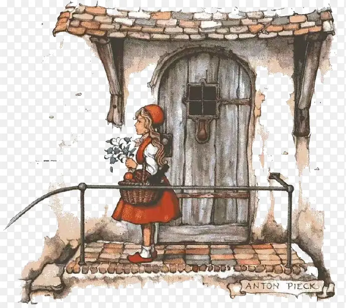 古典风小女孩与小屋