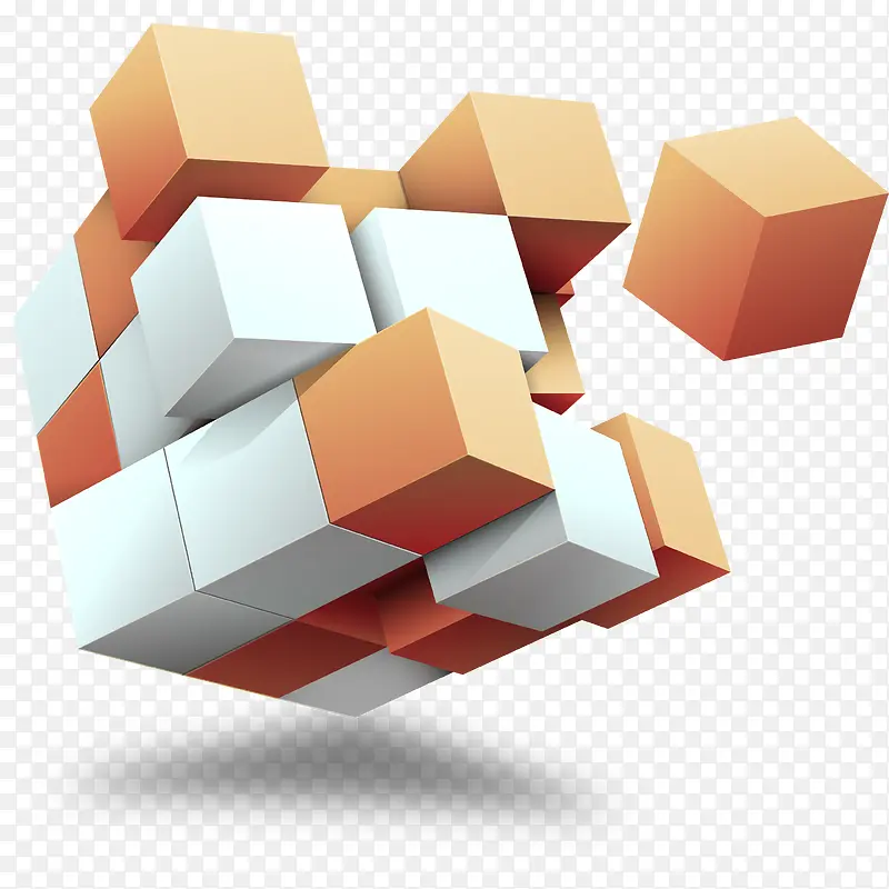 橘色白色3D立体方块