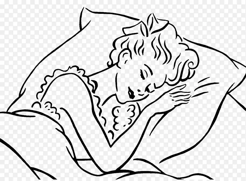 手绘单线插图侧卧睡着的女人