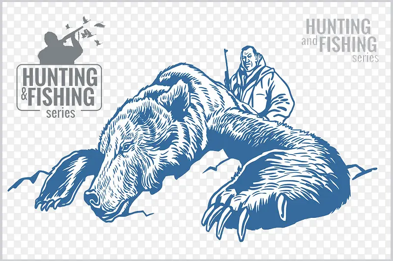 猎人与熊插画图片