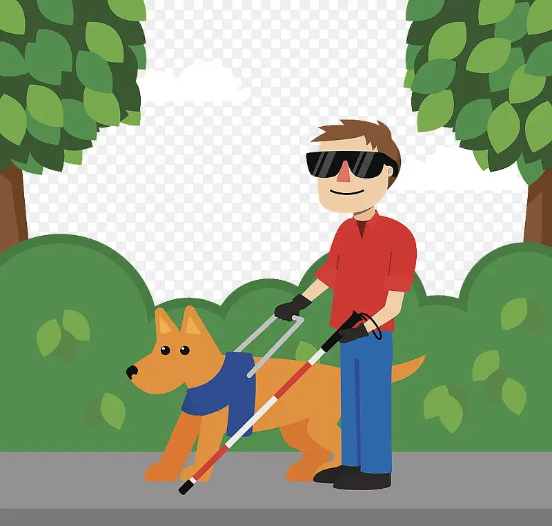 矢量扁平插图导盲犬与盲人
