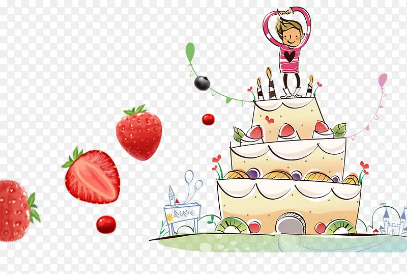 卡通生日快乐草莓蛋糕