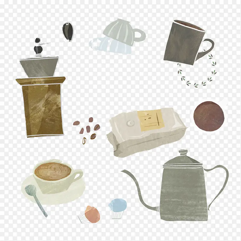 手绘的各种各样的常见物品