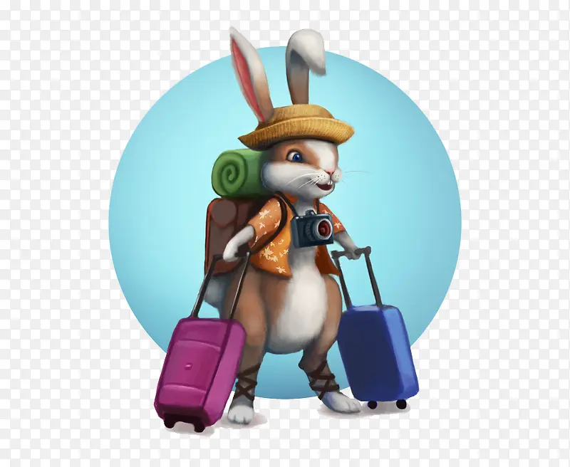 兔子旅行插画png素材