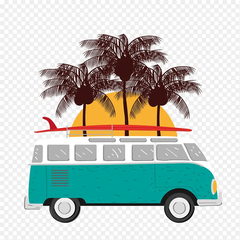 创意夏威夷沙滩度假车矢量