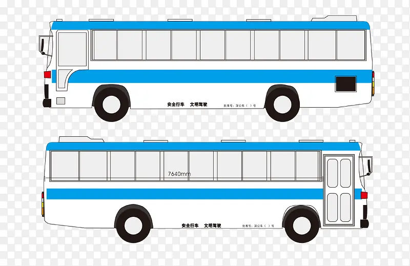 蓝色线描巴士交通工具
