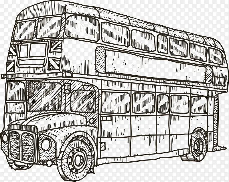 手绘双层英国巴士