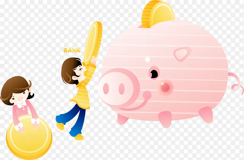 存钱猪与卡通儿童