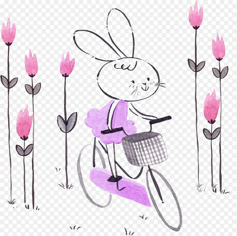 卡通手绘小兔子骑车动物