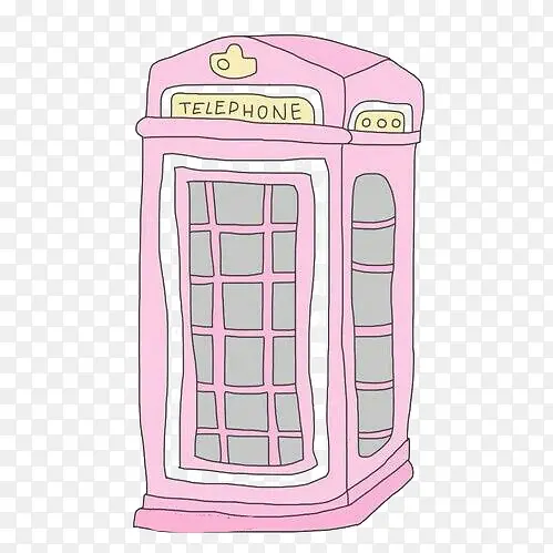 卡通粉色电话亭素材免抠图