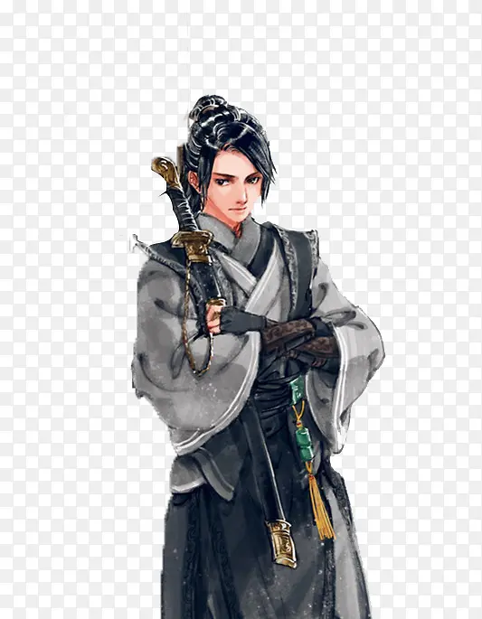 青色衣服宝剑男子立绘人物