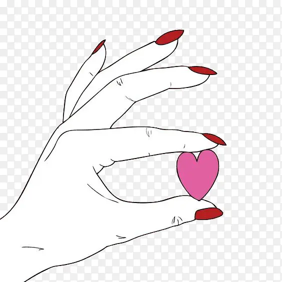 红指甲的手手拿粉色的心
