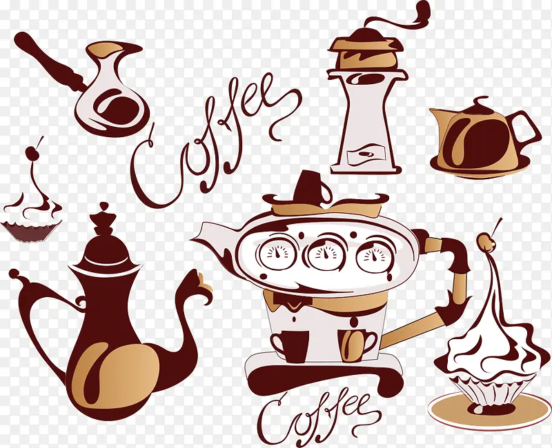 矢量咖啡与咖啡壶