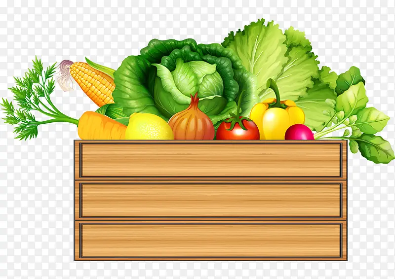 木箱上的果蔬矢量图