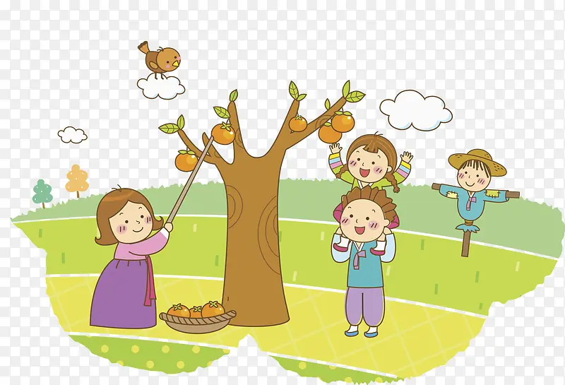 孩子摘苹果