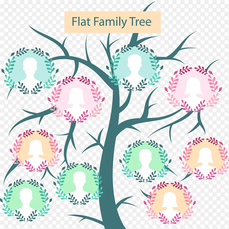 矢量可爱的家庭树和花环