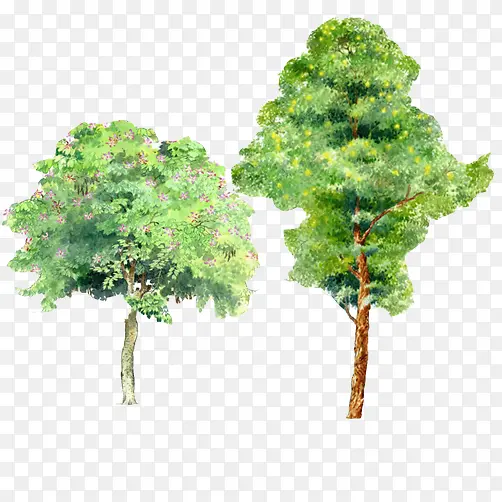 树木水彩画素材图片