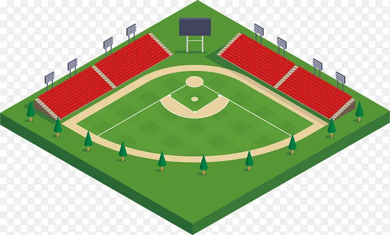 方形绿色迷你风格棒球场