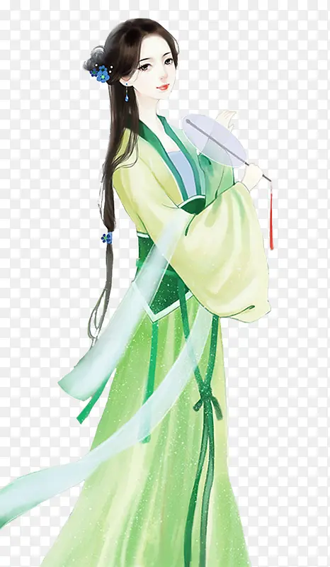 合成立绘绿衣女子古代画像