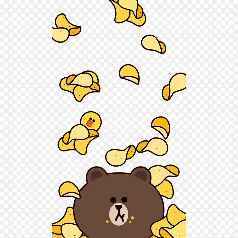 卡通棕熊吃薯片