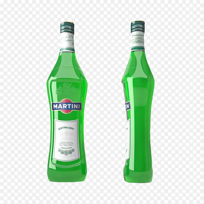 两个绿色瓶装玻璃水果酒