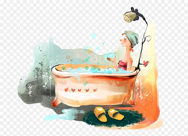 美女洗澡插画