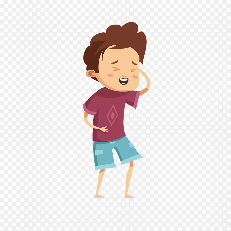 揉眼睛的卡通男孩