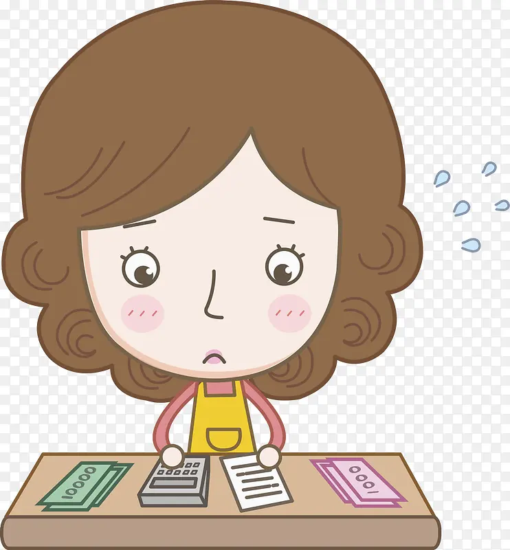 卡通算账的女人免抠图