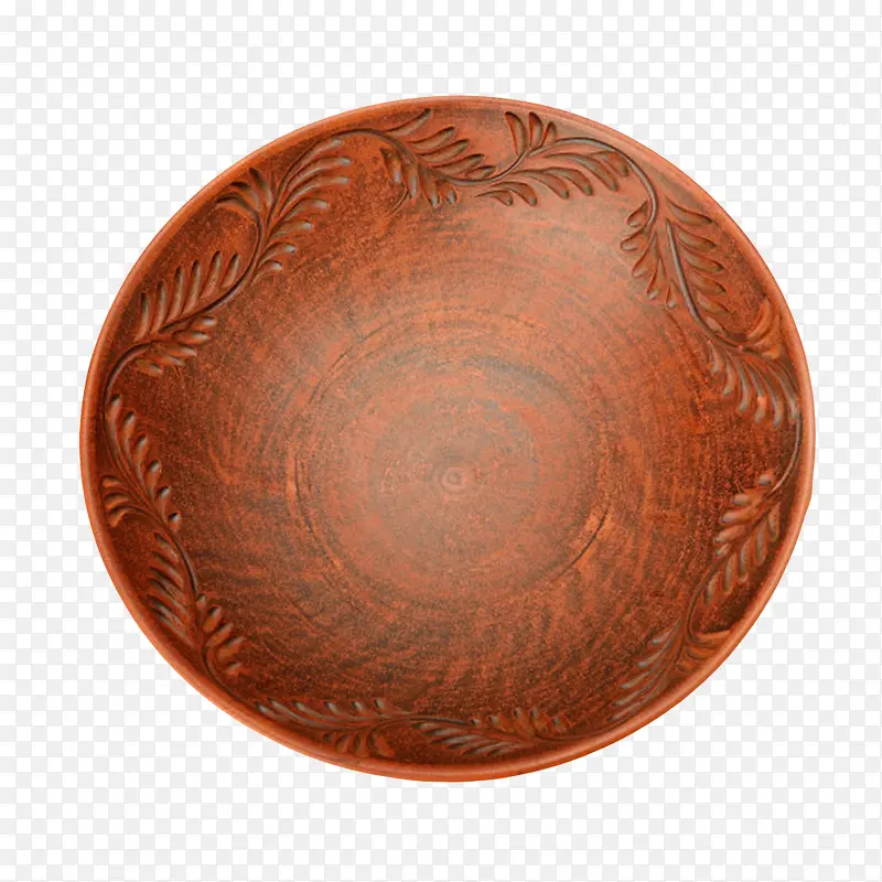 棕色容器雕刻图案的木制碗实物