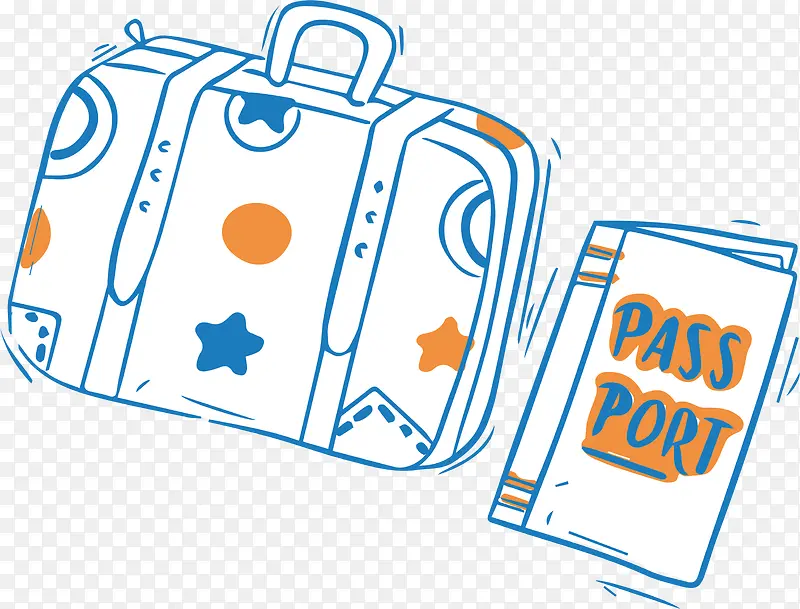 旅游常备物品护照旅行箱小图标矢