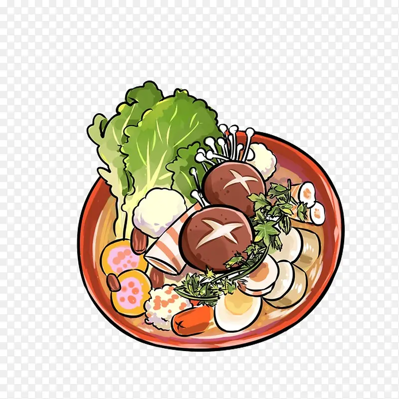 手绘一碗海鲜拉面素材