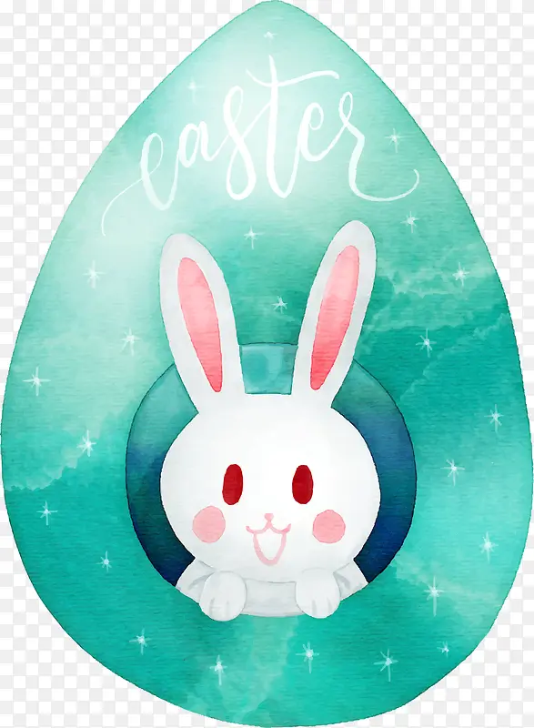 绿色彩蛋水彩手绘复活节彩蛋兔子