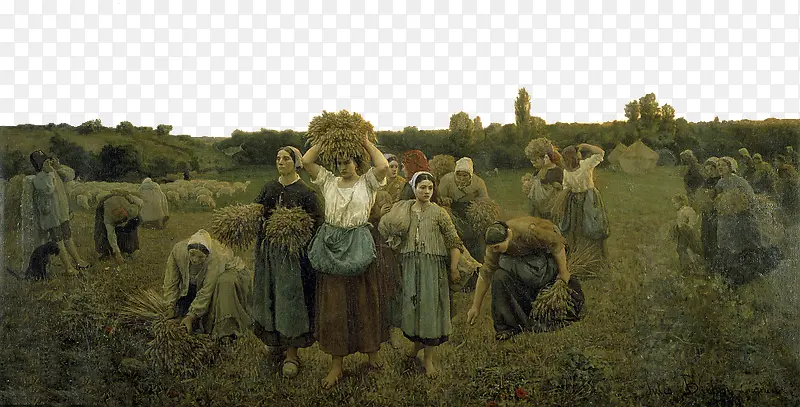 油画收割麦子劳动的农民